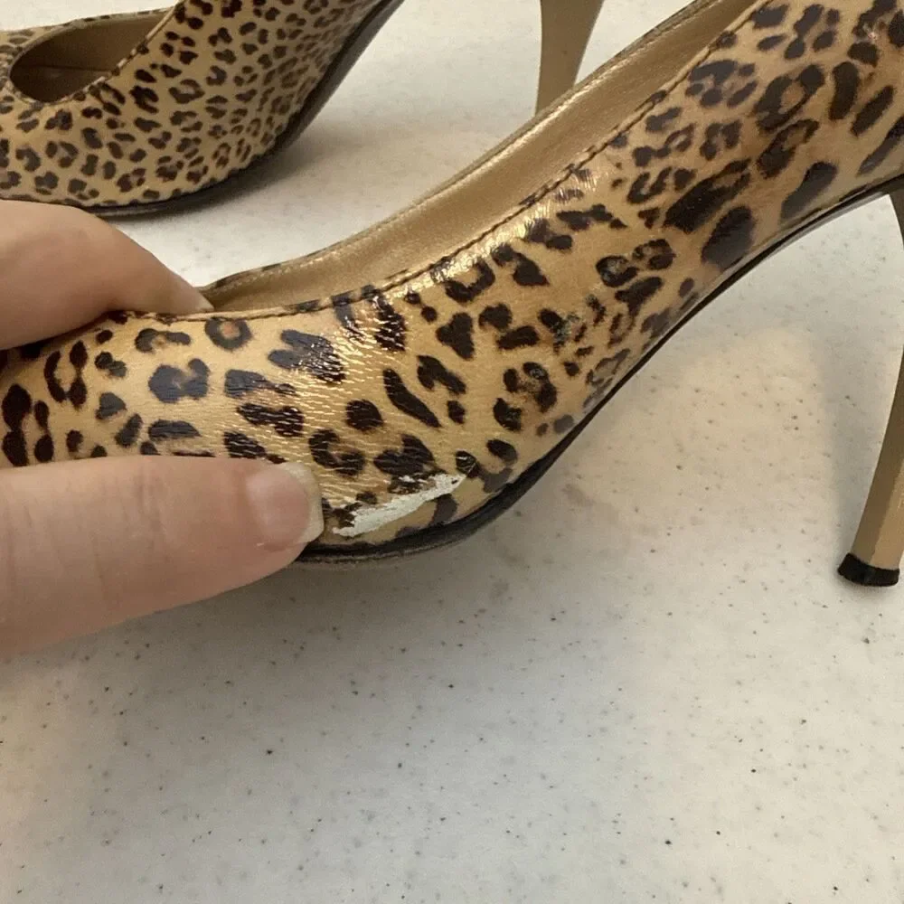 Stuart Weitzman Round Toe Pumps Stiletto Heels Brown Leopard Heels Women's 7 M